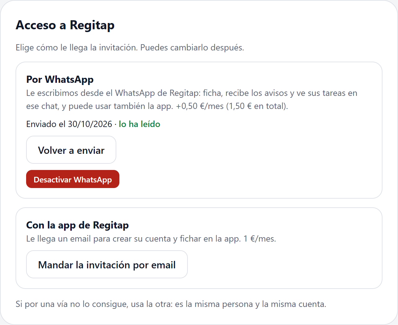 Las dos formas de invitar a una persona: por WhatsApp o por email